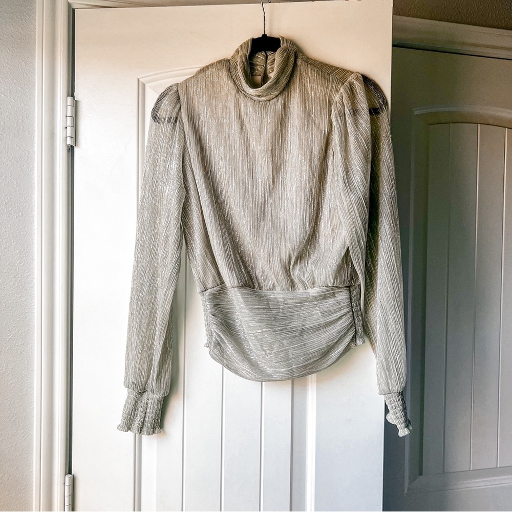 Bailey 44 Gold Metallic Shimmer Long Sleeve Blouse Small